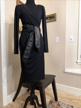 VINTAGE ESCADA  Knit Wrap Dress with Leather Sash Wrap